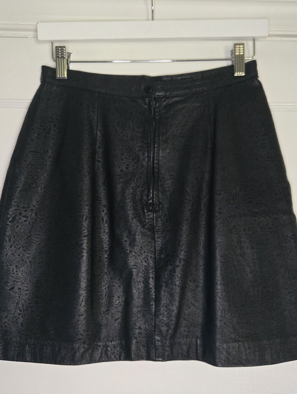 Leather Black Floral Print Mini Skirt Women's 9/10 Made in Korea G-III